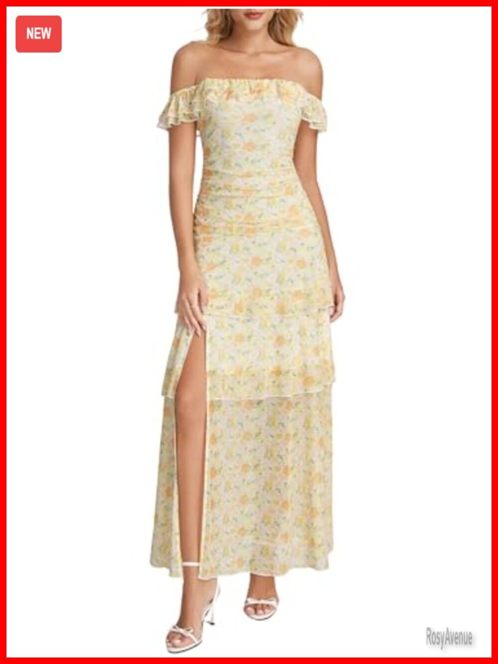 Off Shoulder Floral Maxi Dress Ruffle Tiered High Slit Formal